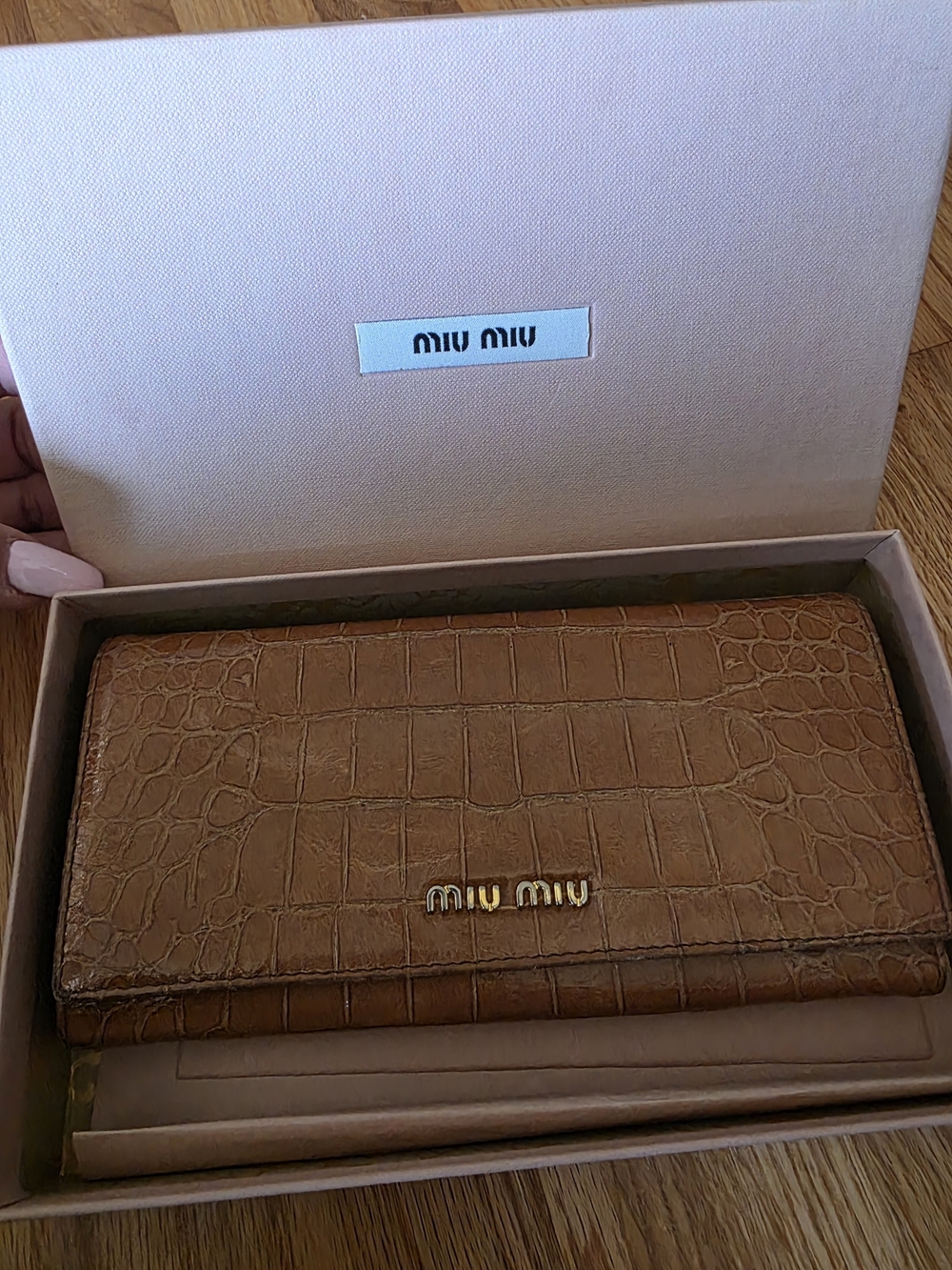 Miu Miu Brown Croc-Embossed Leather Wallet